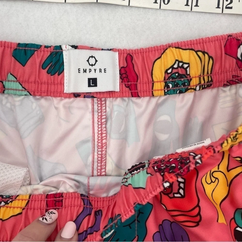 EMPYRE Men’s Swim Trunks Pink Hands/Feet print size: Large